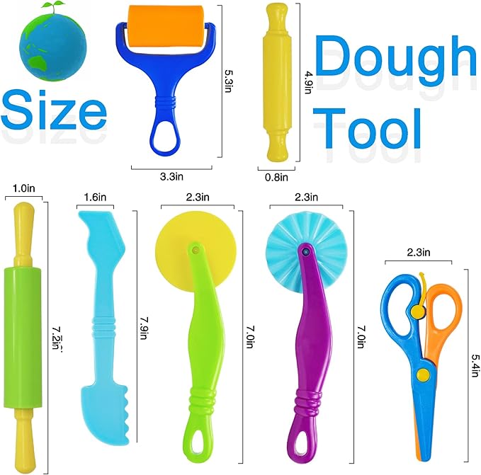 Dough Tools Set for Kids, 13 Pcs Dough Tools Sets for Kids Ages 4-8, Includes Molds Cutters Roller, Rolling Pins, Safety Scissors, Plastic Knife (color02)