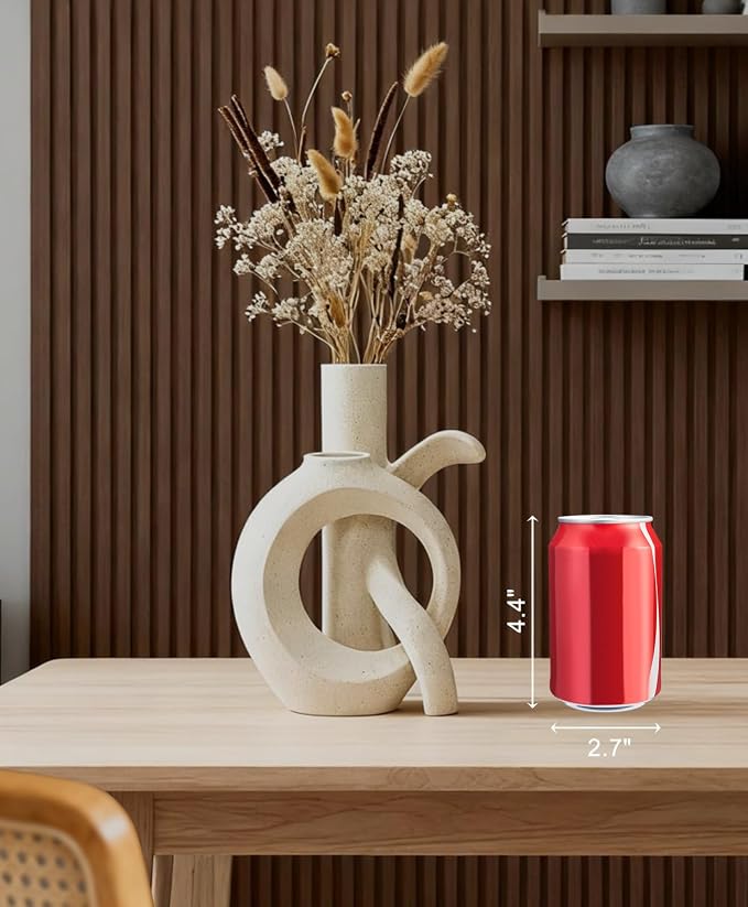 Ceramic Vase Set of 2, OK Shape, Modern Nordic Boho Home Decor - Matte Minimalist Decorative Vases for Living Room, Shelf, Wedding Centerpiece, Table Decor (Cream White)