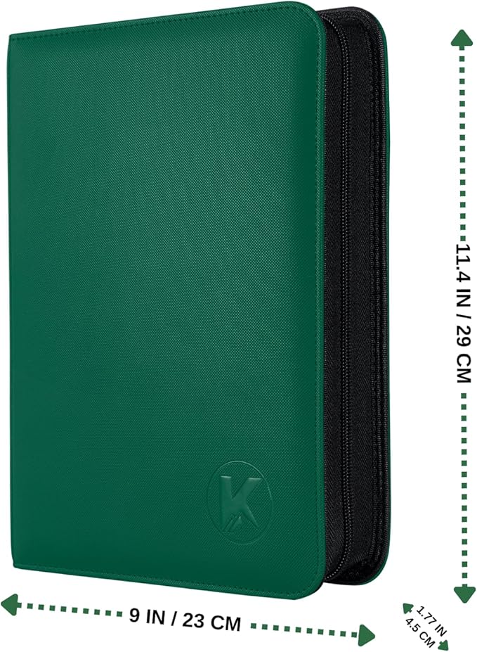 Top loader Binder, Holds 128+ Toploaders, 4 Pocket Top Loader Card Storage Case, Double-Sided Pockets for trading card in 3 x 4'' Toploaders(Green)