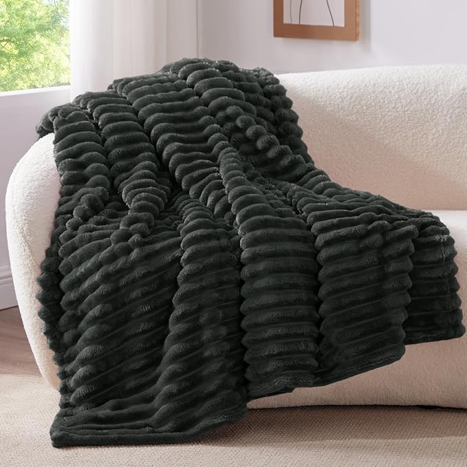 BEDELITE Ribbed Twin Blanket for Couch & Bed, Charcoal Grey, 60"x80" | Ultra-Soft Plush Fleece, Cozy, Warm Yet Lightweight, Ribbed Texture, Home Decor, Machine Washable, Giftable, All-Season Use