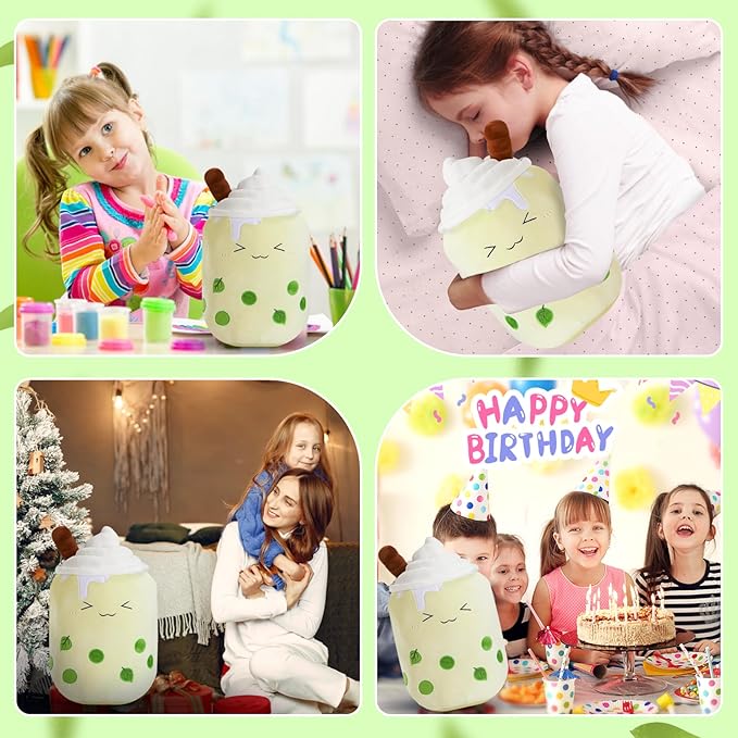 Athoinsu Light Up Matcha Boba Tea Plush Pillow 10'' Kawaii Stuffed Bubble Stuffed Animal Toy with LED Lights Birthday Christmas Holiday Valentines Gifts for Kids,Girls,Boys