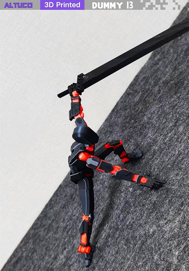 T13 Action Figure for Kids,3D Printed Titan 13 Figure with Multiple Accessories,Dummy 13 Desktop Decorative Toy(Black-red)