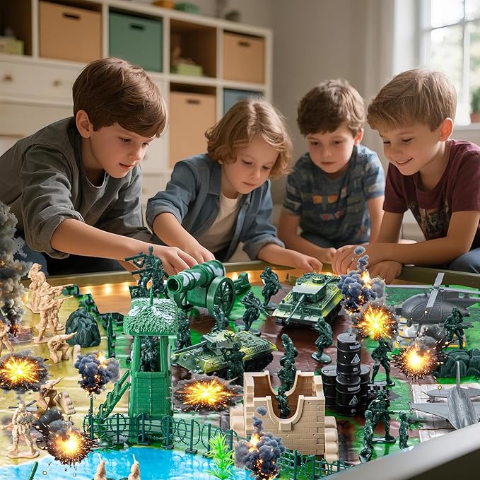 Army Soldier Combat Toy Set – 110-Piece Military Action Figure Playset with Realistic Vehicles (Tank, Helicopter, Fighter Plane) for Kids Ages 3+ – Boys and Girls