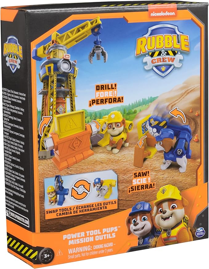 Rubble & Crew, Power Tool Pups, Rubble & Wheeler Toy Figures with 2 Construction Tools & 2 Building Accessories, Kids Toys for Boys & Girls Ages 3+