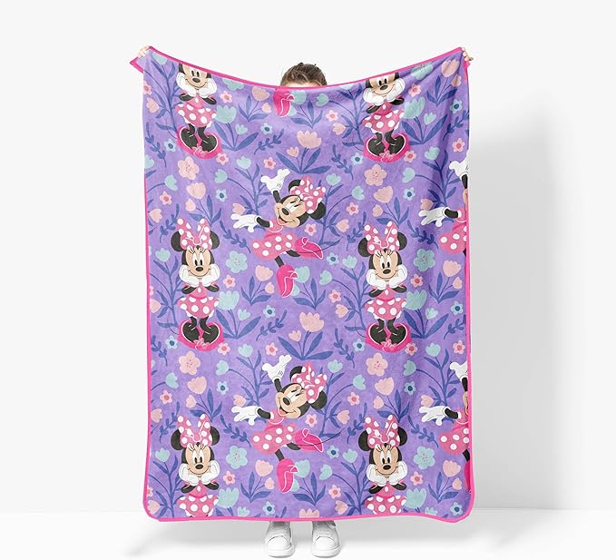 Jay Franco Kids Plush Throw Blanket – Soft & Cozy Fleece Throw for Bedroom & Couch Décor, Official Licensed Product, Purple - Minnie Mouse, 46x60 - Throw Blanket