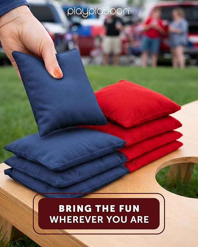 Play Platoon Cornhole Bags Weather Resistant- Set of 8 Regulation Bean Bags for Tossing- Official Professional Size & Weight Corn Hole Bags Two Color All Weather Cornhole Beans Bag Set with Tote Bag