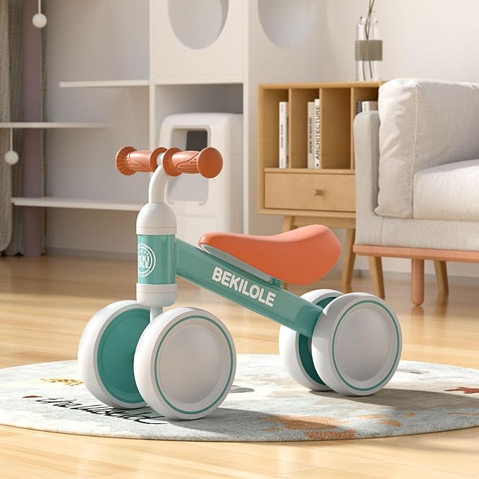 BEKILOLE Baby Balance Bike Toys for 1 Year Old Boy Gifts, 12-24 Month Toddler Balance Bike, No Pedal 4 Silence Wheels&Soft Seat First Riding on Toys, One Year Old Boy Birthday Gifts, Green & Brown