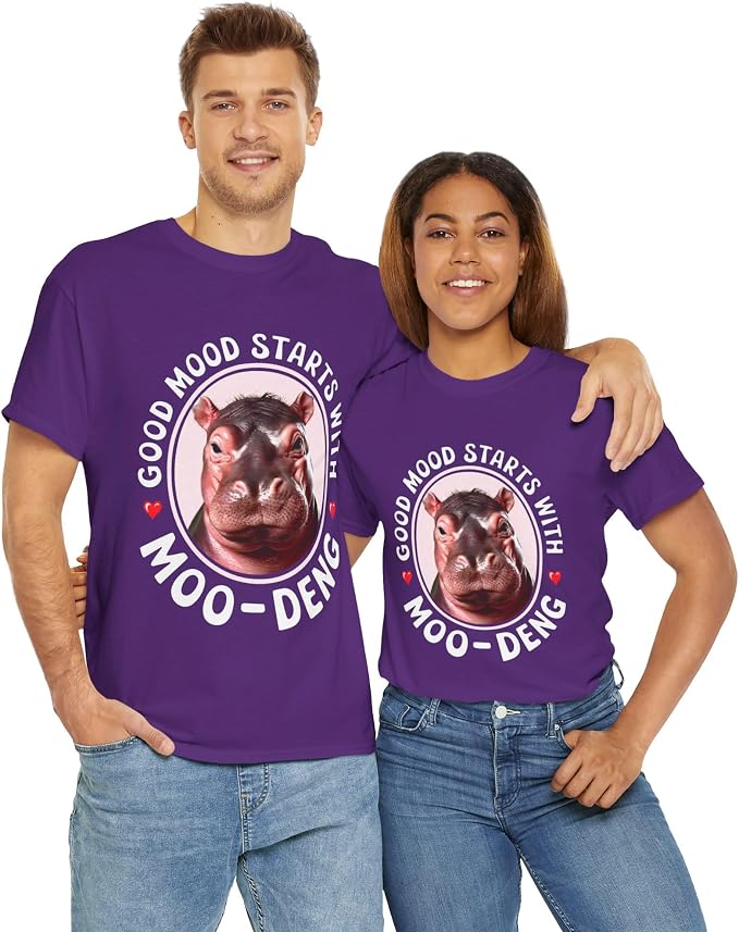 Good Mood Starts with Moo Deng Unisex T-Shirt, Funny Moo Deng Good Mood Minimalist Men and Women Shirt