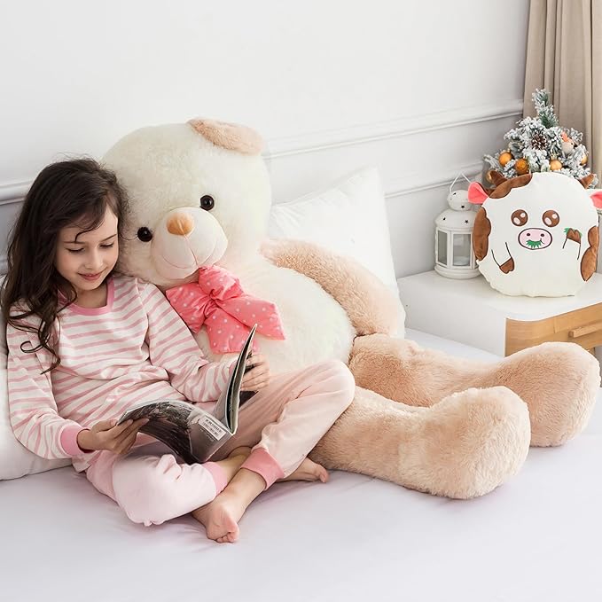 Giant Teddy Bear Stuffed Animals for Girls 4 Feet Big Teddy Bear Plushies Giant Stuffed Animal Large Teddy Bears Plush Toys Big Stuffed Bear for Her Halloween Christmas 47 Inch Apricot