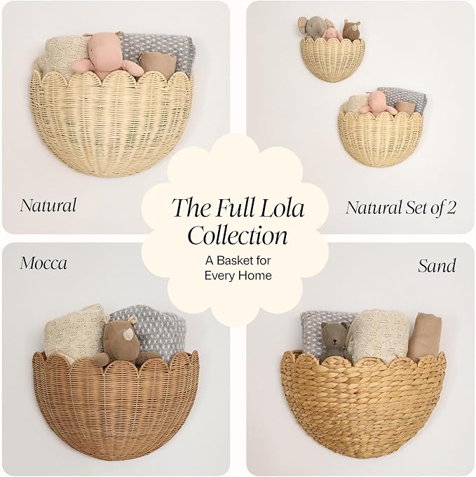 BEBE BASK Scalloped Wicker Wall Basket - The Original - 16 x 10 x 7 In | Handwoven Basket, Scalloped Décor Wall Hanging Baskets, Hanging Wall Basket, Rattan Wall Storage Basket for Home (Natural)