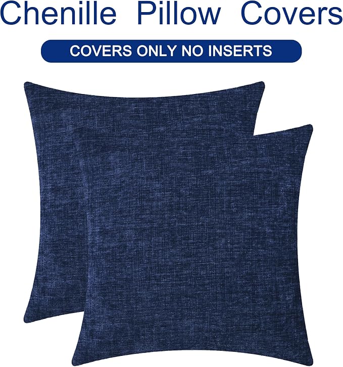 CaliTime Decorative Couch Throw Pillow Covers 18 X 18 Inches Navy Blue | Pack of 2, Cozy Chenille Cushion Cases for Sofa Bed Living Room Farmhouse Home