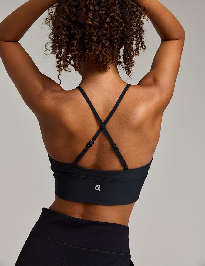 Women's Flow Scrunch Sports Bra V Neck Padded Yoga Tank Adjustable Straps Cross Back Crop Tops