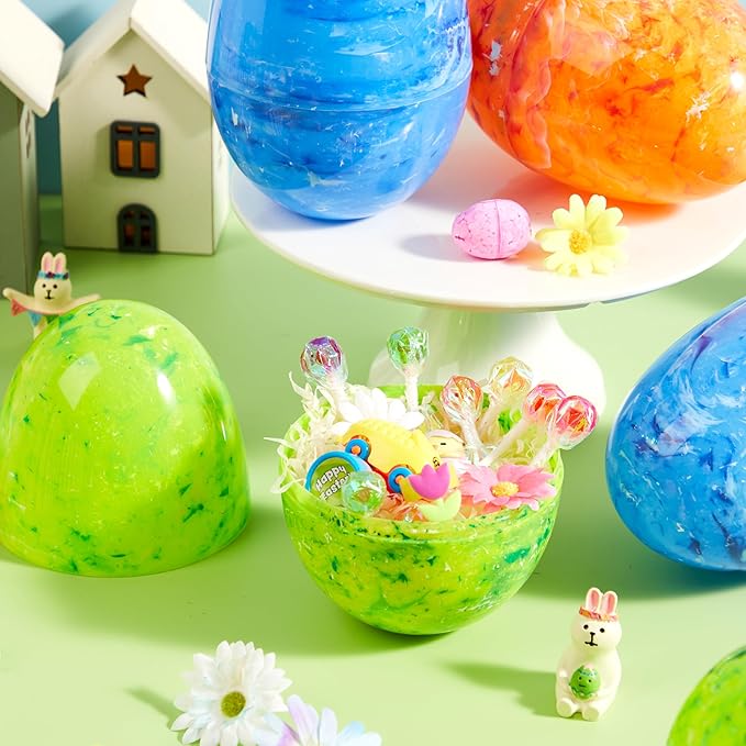 JOYIN 6 Pcs Large Marble Easter Eggs, 6 Inches Jumbo Plastic Eggs Fillable for Easter Themed Hunt Basket Stuffers Fillers Filling Treats Party Favor Classroom Prize Supplies