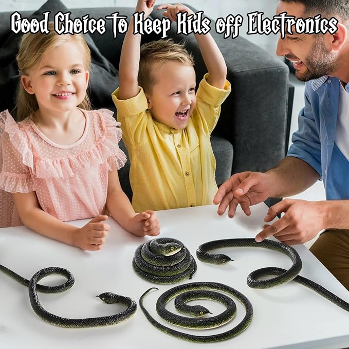 4 Pcs Realistic Rubber Snakes, Plastic Snakes, Prank Snake Toys for Party, Tricking People, Kids Playing, Garden Props Decorations, 31.5in