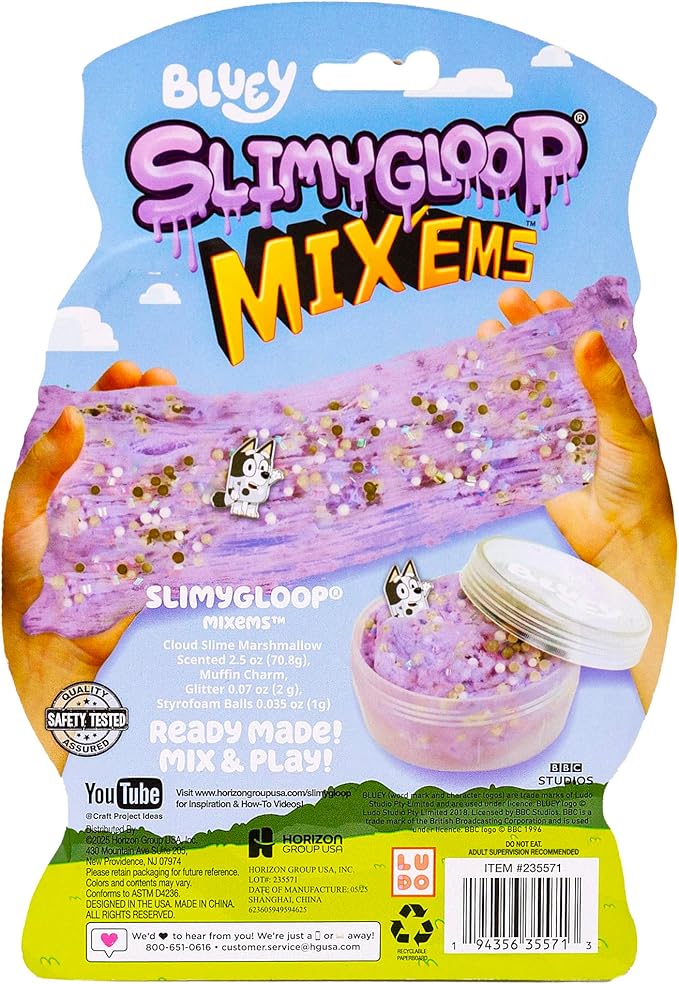Bluey SLIMYGLOOP Mix’EMS – Muffin Cloud Slime, Marshmallow-Scented, Includes Glitter, Foam Balls & Collectible Muffin Charm