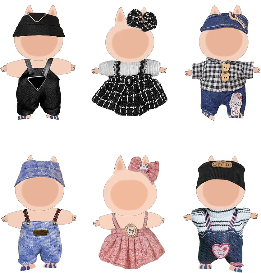 Clothes Set for 17cm Doll (NO Doll) Stylish Outfit Accessories Suit Hat & Overalls Set Striped Suit