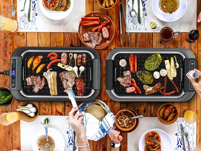 Smokeless Indoor Grill, CUSIMAX 1500W Electric Grill Korean BBQ Grill,Black | with Non-stick Removable Grill/Griddle Plates, Smart LED Display & Adjustable Temperature, Tempered Glass Lid, Easy Cleanup