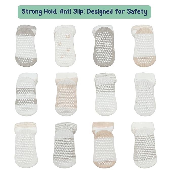 Mother's Choice Organic Cotton Baby Socks 6-12 Months - 12 pairs Soft and Cozy Infant Grip Socks, Gentle Newborn Socks, Perfect For Baby Registry Sock For Everyday Comfort For Infant