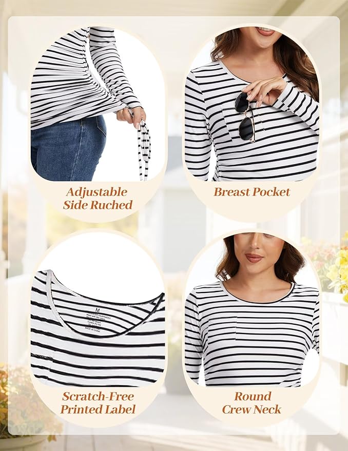 Fotociti Maternity Shirts Long Sleeve, Pregnancy Side Ruched Tops,Women’s Clothes for Mama Work Casual Yoga Wearing