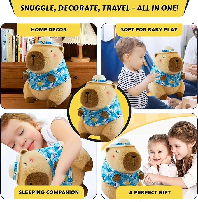 12 Inch Cute Animal Capybara Plush Toy with Tropical Shirt, Cute Animal Plush, Cute Doll Gift for Kids for Girls/Boys, Kawaii Anxiety Stuffed Animal Plushie, Bedtime Huggable Companion