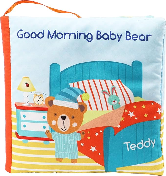 bebe mondo Teddy Bear Tummy Time Toy with Mirror, Soft Crinkle Books for Babies 0-3-6-12 Months, Infant Sensory Toy, Baby Mirror Toy,Touch and Feel Cloth Easter Gift for Newborns,1-2 Year Old-Morning