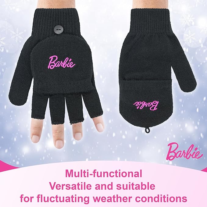 Barbie Girls Winter Hat with Gloves for Ages 5-13 Years – Ultra Soft Pink Beanie Winter Hat for Outdoors