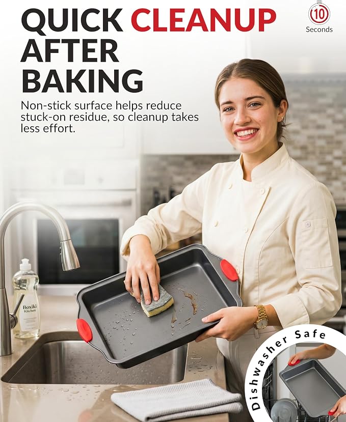 Boxiki Kitchen Non-stick 9x13 Rectangular Cake Pan - Durable Baking Pan for Oven Delights & Sheet Cakes - Non-Toxic, PTFE & PFOA Free