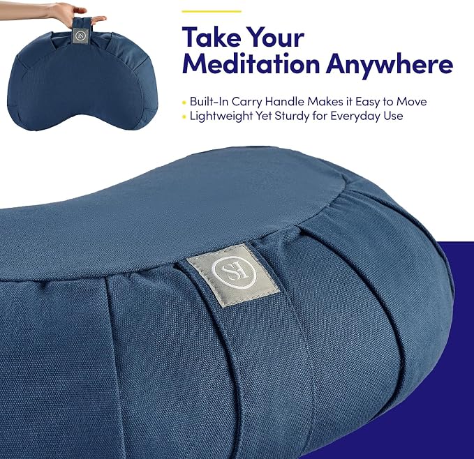 Meditation Cushion Bolster Pillow for Restorative Yoga โ Supportive Cushion for Meditation, Pilates, and Relaxation โ Filled with Buckwheat Hulls - Removable Cover