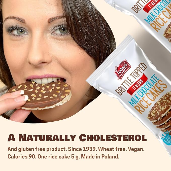 LIEBERS Thin Milk Chocolate Rice Cakes, Brittle Topped, Gluten Free, 3 Pack | Kosher Certified Dairy Snack Made with Whole-grain Brown Rice, Crispy, Crunchy and 60 Calories or Less per Cake.