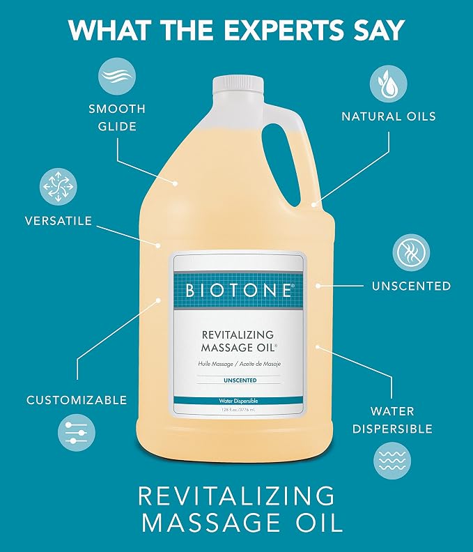 Biotone Revitalizing Unscented Massage Oil, 8 Ounce