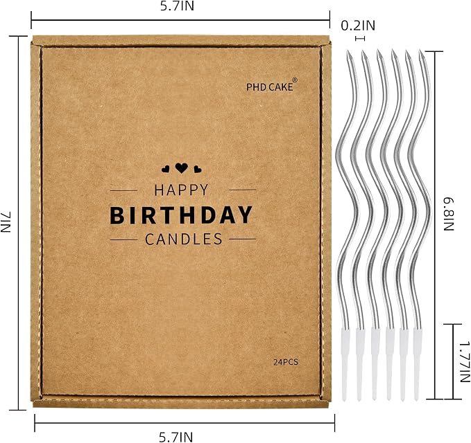 PHD CAKE 24-Count Silver Spiral Long Thin Birthday Candles, Cake Candles, Birthday Parties, Wedding Decorations, Party Candles