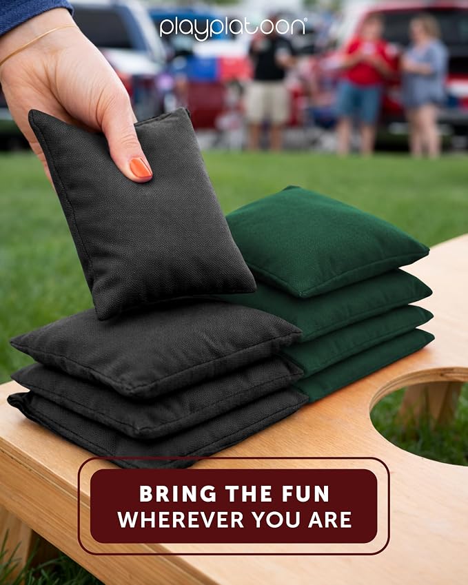 Play Platoon Cornhole Bags Weather Resistant- Set of 8 Regulation Bean Bags for Tossing- Official Professional Size & Weight Corn Hole Bags Two Color All Weather Cornhole Beans Bag Set with Tote Bag