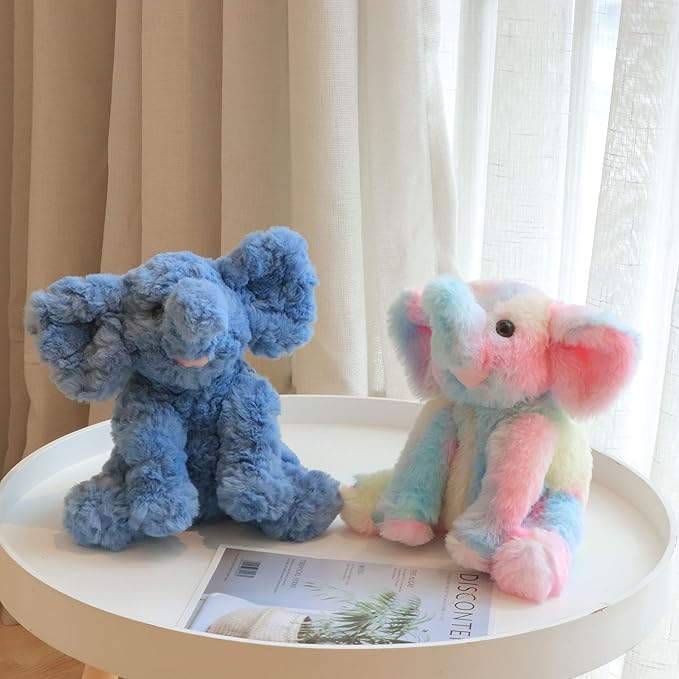 Hopearl Adorable Plush Calf Elephant Toy Floppy Elephish Ultra Soft Stuffed Animal for Boys Girls Kids Toddlers, Rainbow, 9''