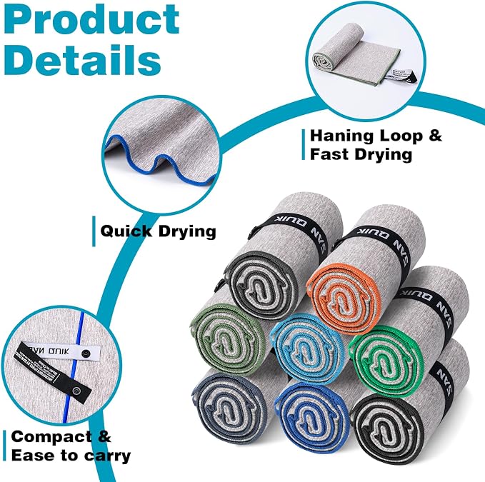 Microfiber Gym Towels 8 Pack, Quick Dry Silver ION Odor-Free Sweat Towel for Gym Men & Women Super Absorbent Fast Drying for Workout, Yoga, Running, Hiking, Travel(Forest Color,16x31.5Inch )