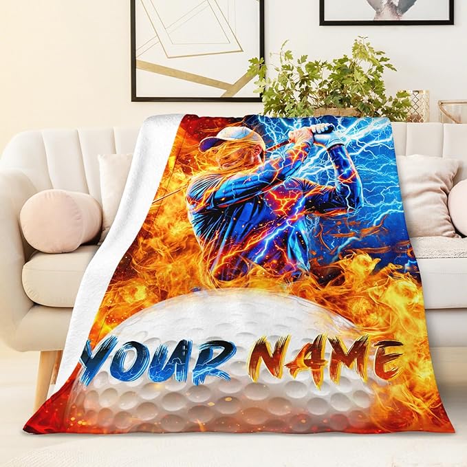 Boys Blanket Personalized Sport Throw Blankets for Toddler Kids Teens Golf Lovers, 30x40 Inches Cozy Soft Cool Custom Golf Throw for Sofa Couch Bed Home Decor