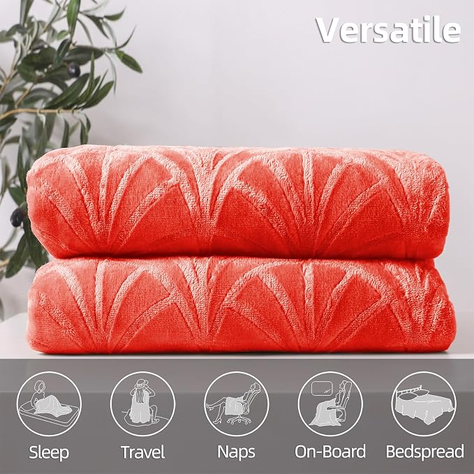 Whale Flotilla Flannel Fleece Fall Bed Blanket King Size, Coral | Lightweight Breathable Soft Bedspread, Plush Fluffy Coverlet Chevron Design Decorative Blanket for Home Life, 90x104 Inch