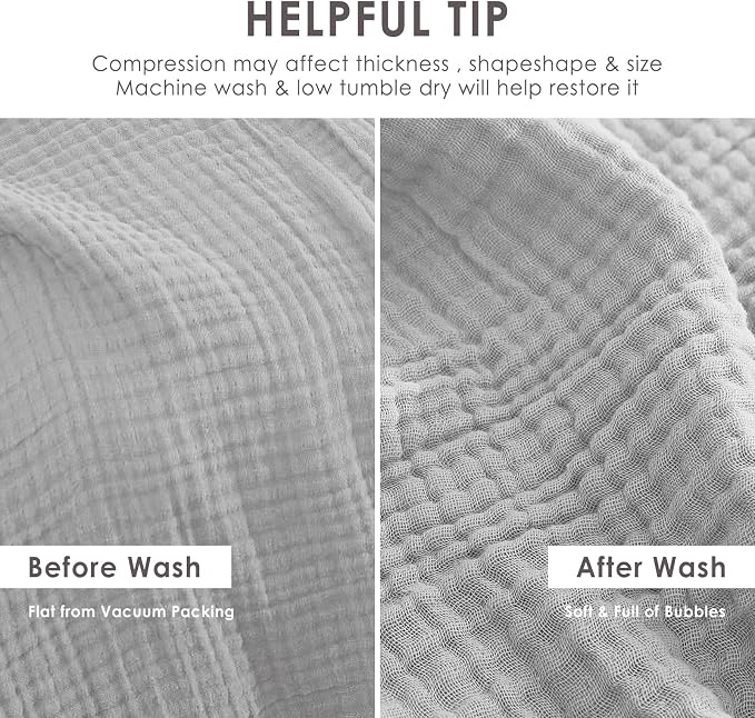 EMME Muslin Blankets for Adults Throw Blanket for Couch Breathable Gauze Soft Lightweight Airy Light Grey Throw XL 50" x 71"