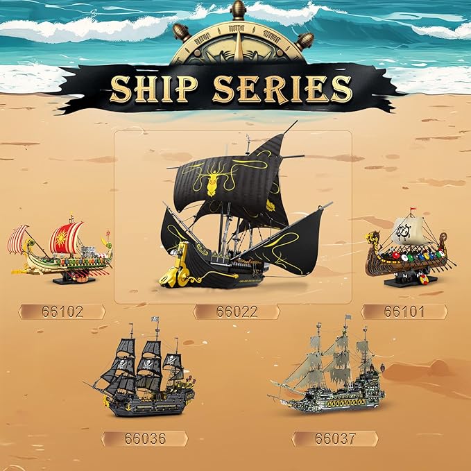 Reobrix Pirate Ship Building Blocks Kits, MOC Black Pearl Ship Model 66022, Sail Boat Construction Toys, Collectible Display Home Office Decor, Gift for Adults Girls Boys 14+