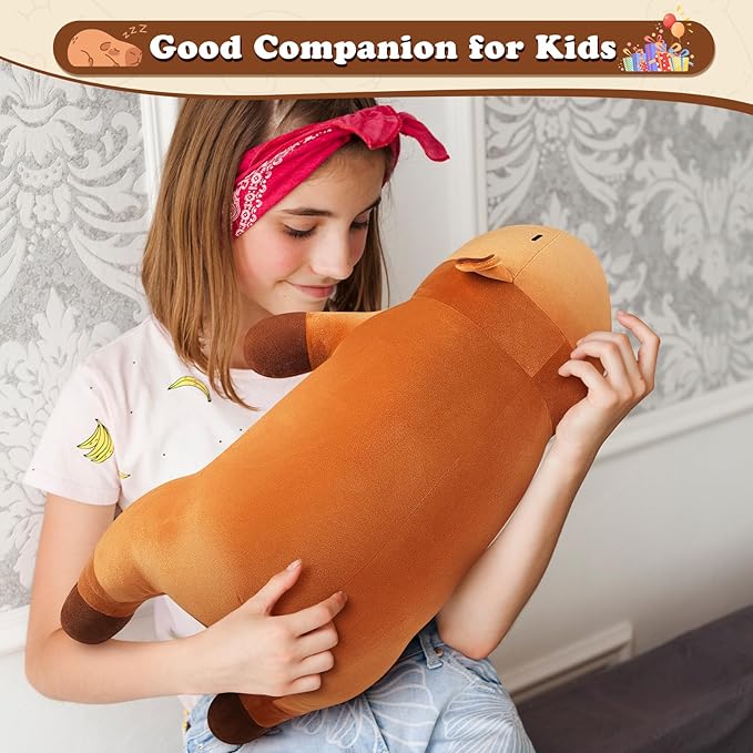 Auspicious beginning 19'' Large Capybara Plush Stuffed Animal- Cute Capybara Plush Pillow Plushies, Big Sleeping Hugging Stuffed Animal, Cute Body Pillow Birthday Gifts for Kids Girls Boys