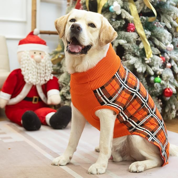 PUPTECK Dog Sweaters for Large Medium Small Dogs - Fall Classic Plaid Style Puppy Holiday Winter Coat Clothes Warm, Reddish Orange, XS