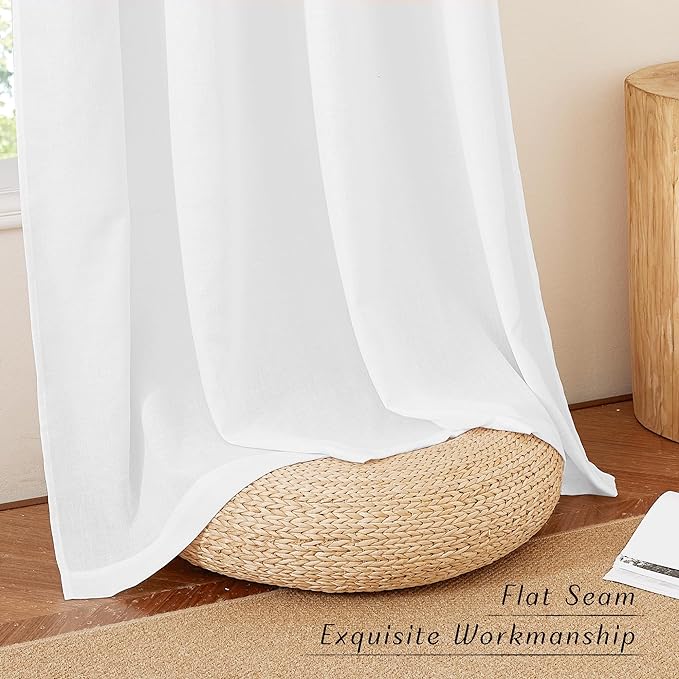 NICETOWN White Window Curtains 63 inches Long, Grommet Linen Blend Drapes Privacy Assured with Light Filtering Window Treatments for Bedroom/Kids Room, W55 x L63, 2 Panels
