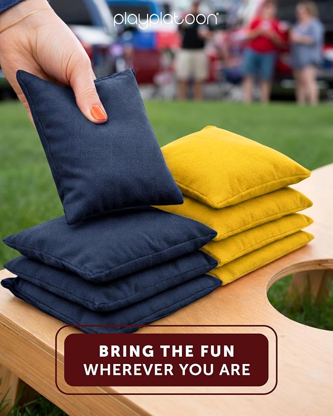 Play Platoon Cornhole Bags Weather Resistant- Set of 8 Regulation Bean Bags for Tossing- Official Professional Size & Weight Corn Hole Bags Two Color All Weather Cornhole Beans Bag Set with Tote Bag