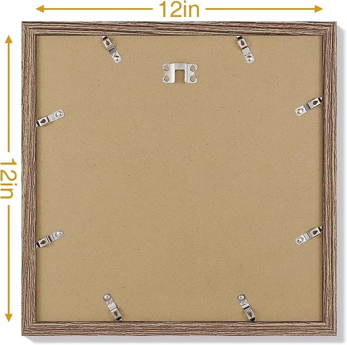 Vittanly 12x12 Picture Frames Set of 9 for Wall Mounting, Dark Oak | Display Pictures 8x8 with Mat or 12x12 without Mat for Wall Mounting, Square Photo Frames for Home Decor, Engineered Wood