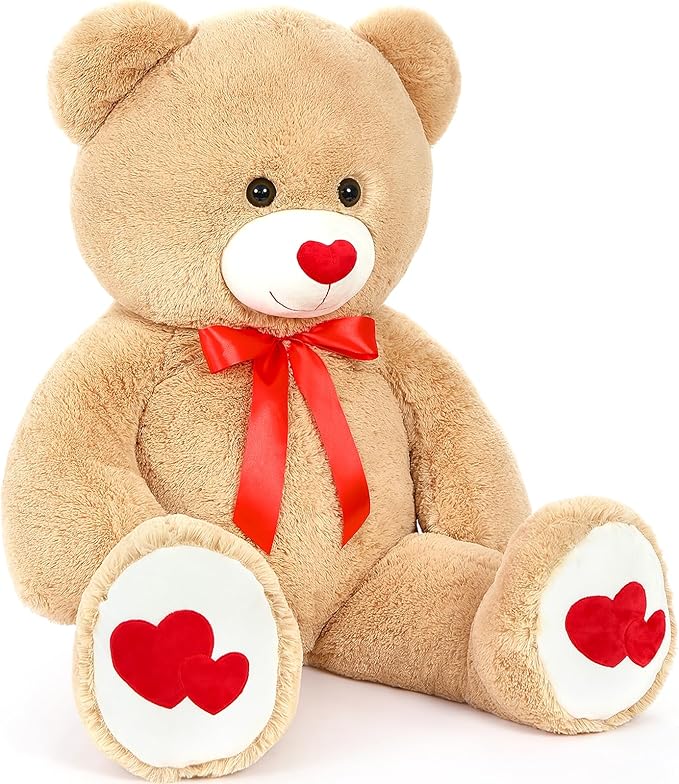 MaoGoLan Big Teddy Bear Plush 42"- Giant BrownTeddy Bear Stuffed Animal with Heart Footprints and Heart Nose - Large Valentines Teddy Bear for Boyfriend,Wife,Lover - Anniversary,Long Distance