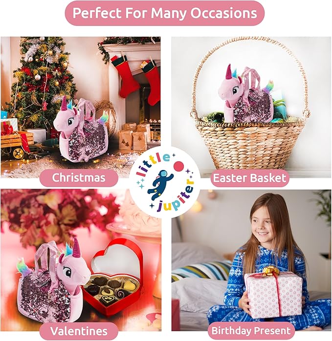 Little Jupiter Plush Pet Set w/Purse - Unicorn Stuffed Animals for Girls - Unicorn Plush - Stuffed Unicorns - Gift for Age 4-5 - 6-7 yrs (Pink Unicorn)