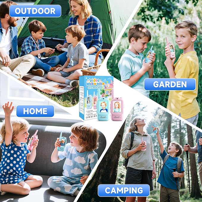 Video Walkie Talkies for Kids, Handheld 2 Pack Rechargeable Video Intercom Kids Walkies Talkies, Indoor Outdoor Toys for Family Games, Outside, Camping, Hiking for Boys Girls Ages 3-12 (Blue/Pink)