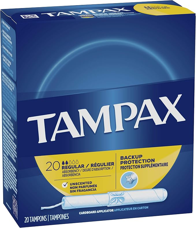 Tampax Cardboard Applicator Tampons, Regular Absorbency, 20 Count, Pack of 4