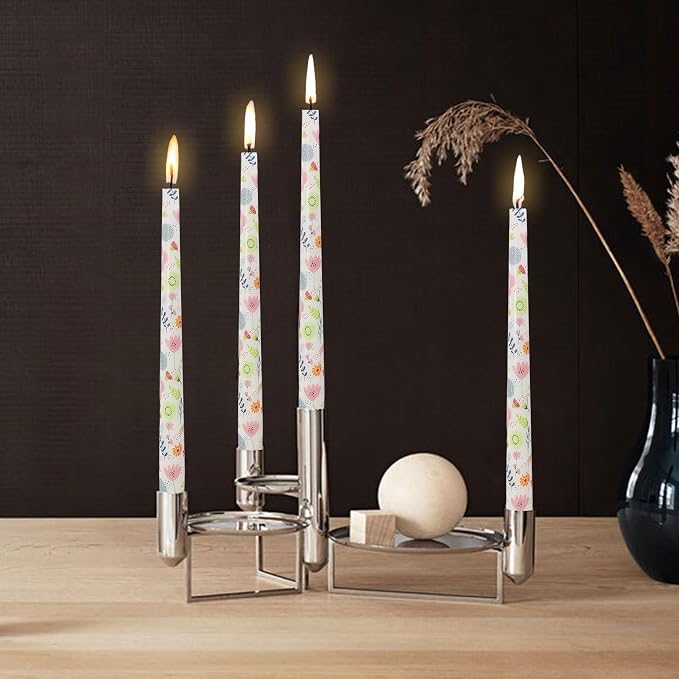 Floral Candlesticks 10 in Long Taper Candles Handmade Printing Candlesticks Tall Tapered Candle Sticks for Home Wedding Dinner Decor Simple Modern, 4 Pack
