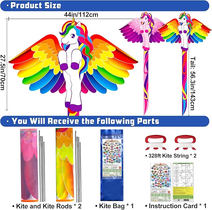 Kite for Kids Ages 4-8 8-12 & Adults, Shark & Dragon & Unicorn & Butterfly Kites Flying Toys, Easy to Fly Big Kite with 328FT String Easter Gift for Boys Girls Beach Park Outdoor Party Activities