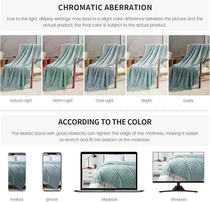 BOURINA Auqa Throw Blanket 50 x70 Inch Jacquard Throw Knitted Blanket | Jacquard Argyle Throw Textured Solid Soft Throws and Blankets for Sofa or Bed Knitted Decorative Blanket